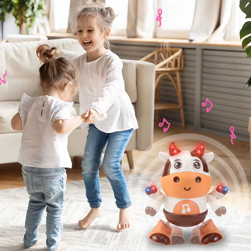 Baby Cartoon Cow Electronic Pet Toy Dancing Walking with Light Music Interactive Toy Learning Educational Musical Cow Kid Gift