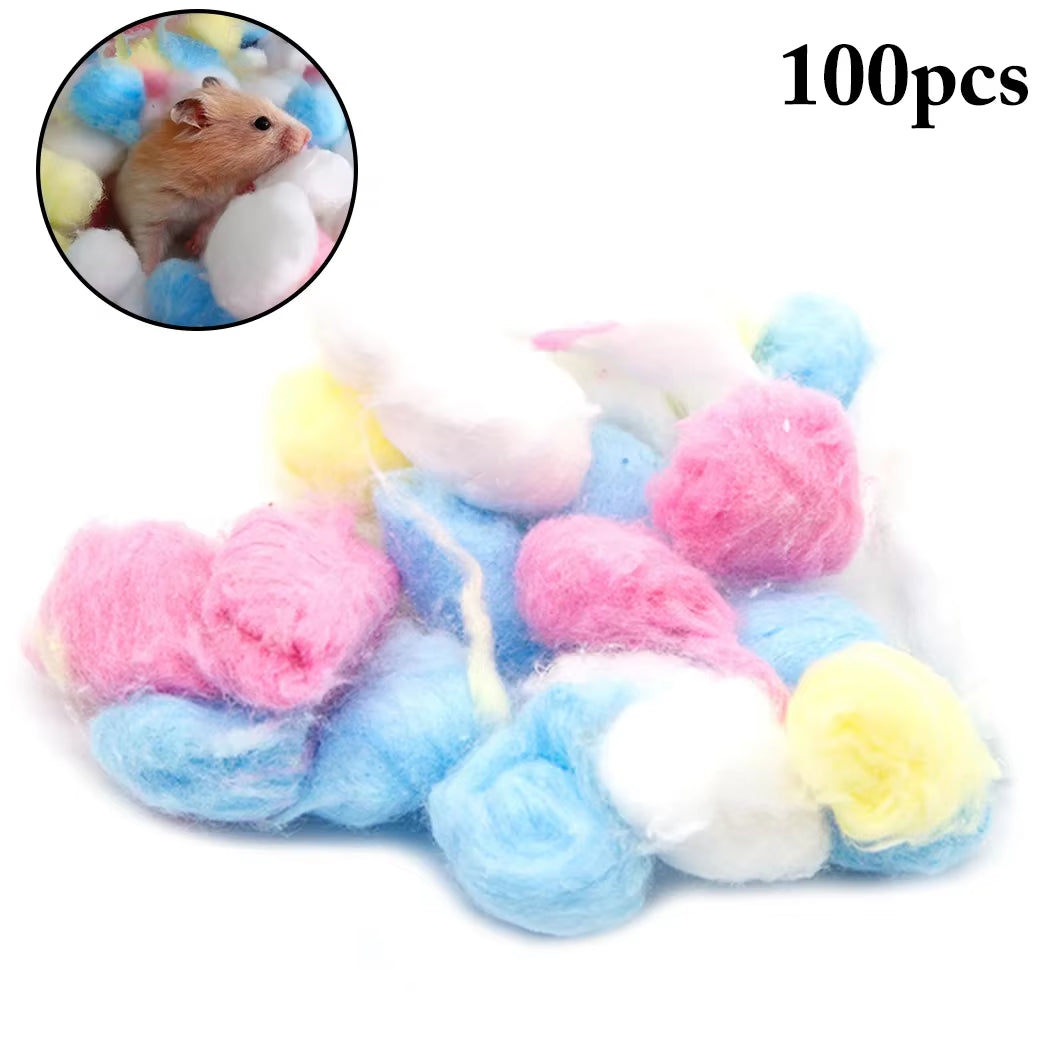 100Pcs Colorful Cotton Balls Small Animals Toys for Hamster Rat Mouse Nesting Material Winter Keep Warm House Filler Supply