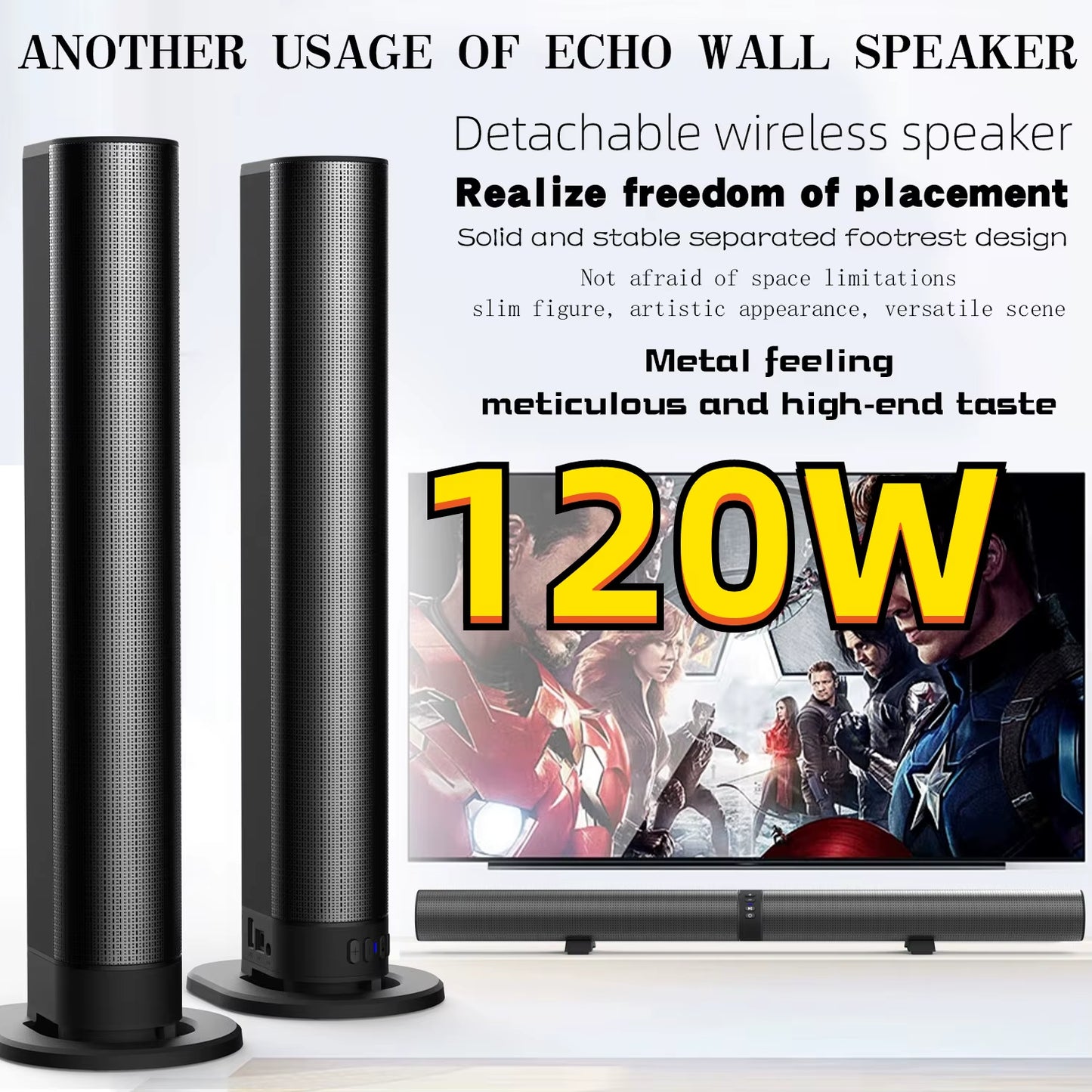 Home Theater Bluetooth Speaker HDMI/AUX/BT/OPT Connection Sound Box with 2-In-1 Detachable Sound System FM Radio TV Sound Bar