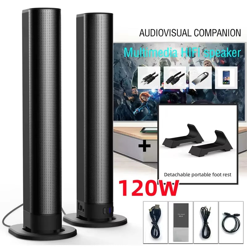 Home Theater Bluetooth Speaker HDMI/AUX/BT/OPT Connection Sound Box with 2-In-1 Detachable Sound System FM Radio TV Sound Bar