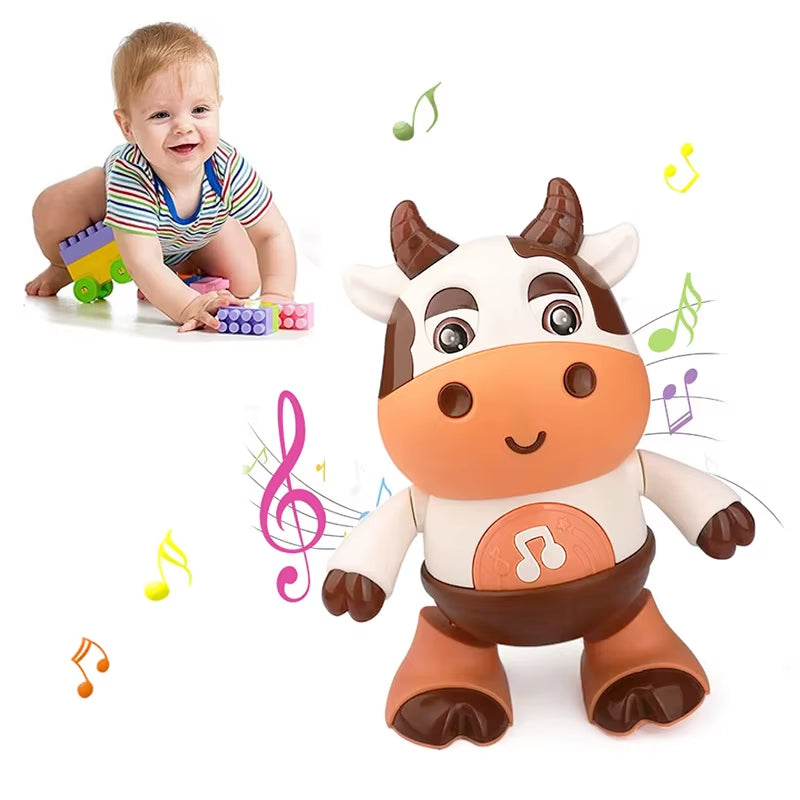 Baby Cartoon Cow Electronic Pet Toy Dancing Walking with Light Music Interactive Toy Learning Educational Musical Cow Kid Gift