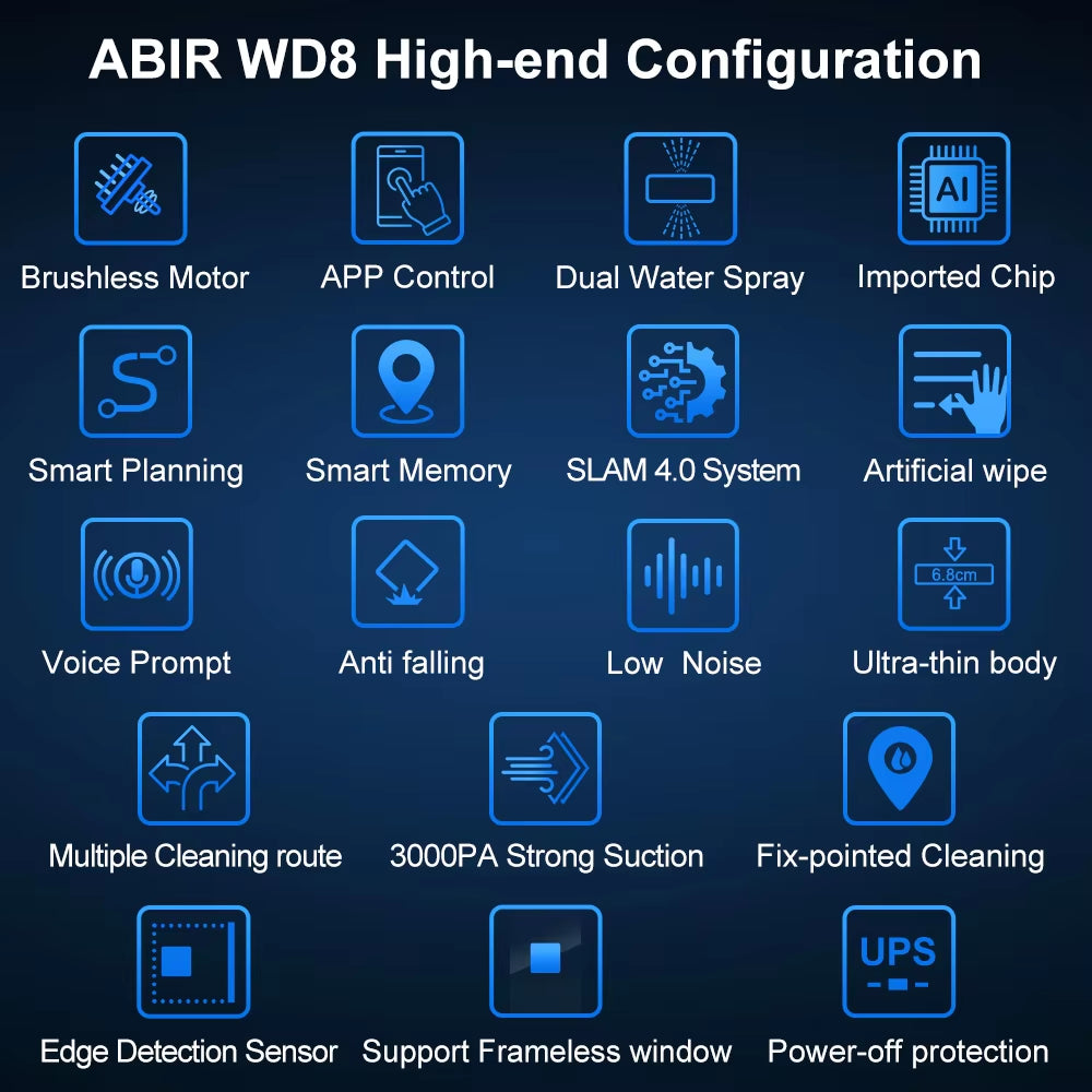 WD8 Robot Window Vacuum Cleaner,Dual Water Spray,Laser Sensor,Smart Home Glass Wall Wet Dry Cleaning ,App&Remote Control